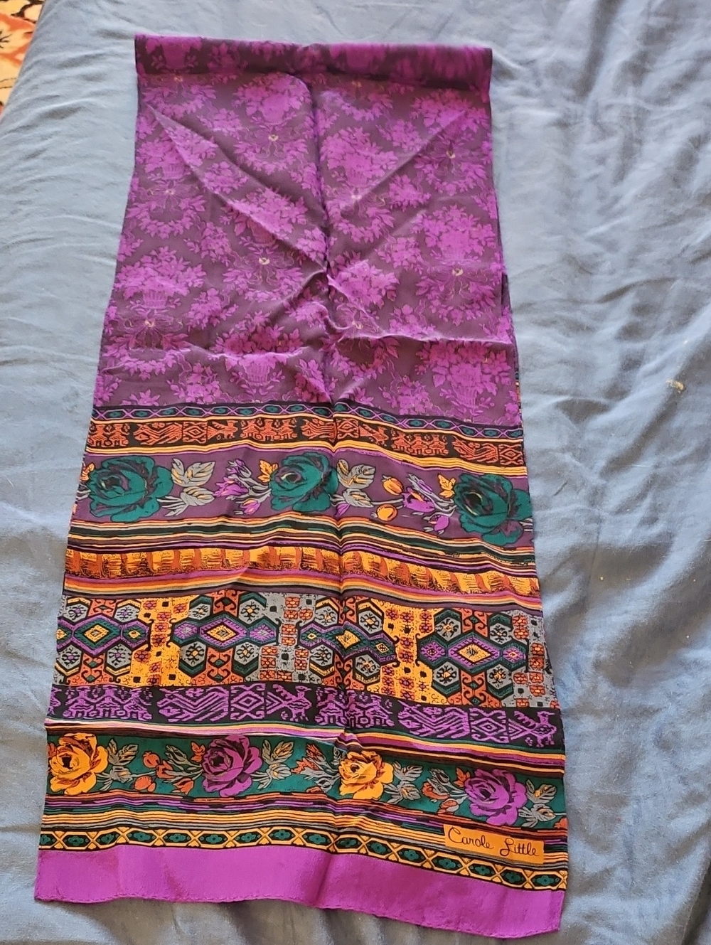 Carole Little 100% Silk Purple Floral Border Cover-Up Scarf Shawl